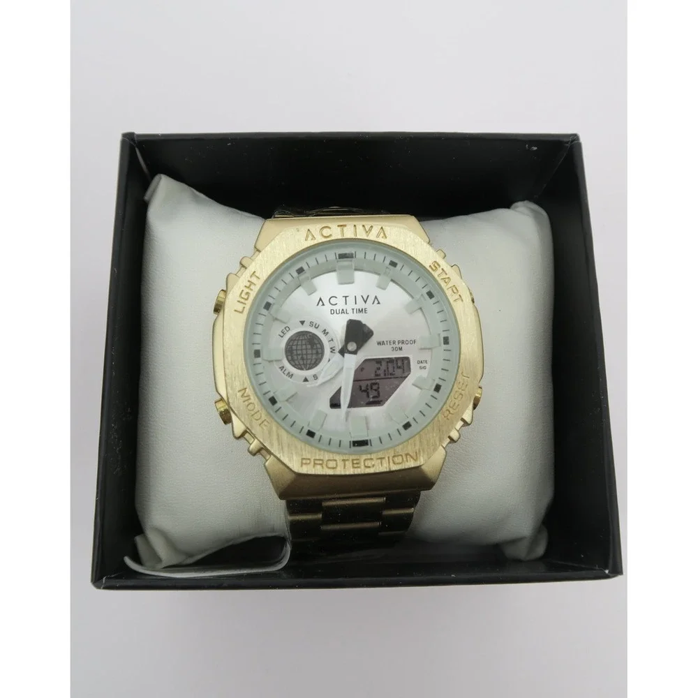 Activa‎ Signal X Unisex Watch 45.5mm Dual Time Gold Tone Analog Digital New